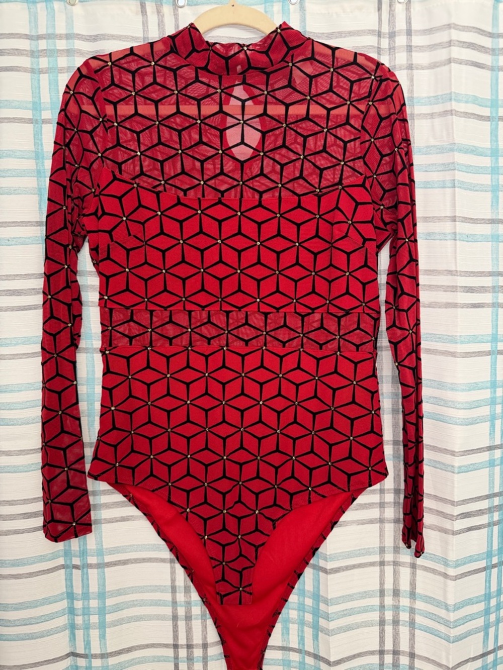 Red Geometric Long-Sleeve Kids One-Piece Bodysuit